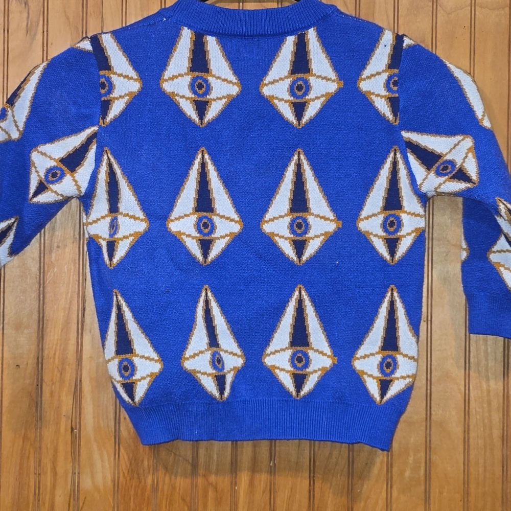 Best Day Ever Blue Geometric Eye Pattern Kid's Sweater Cardigan Size Large - Picture 4 of 5